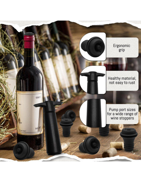 24 Tapones de Vacío para Vino Vibedor + Bomba Reutilizable