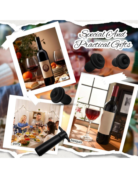 24 Tapones de Vacío para Vino Vibedor + Bomba Reutilizable