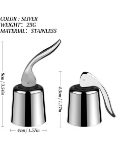2 Tapones para Vino LIGTMAR Acero Inoxidable Reutilizables 4.6cm 2
