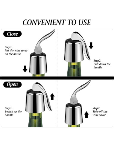 2 Tapones para Vino LIGTMAR Acero Inoxidable Reutilizables 4.6cm