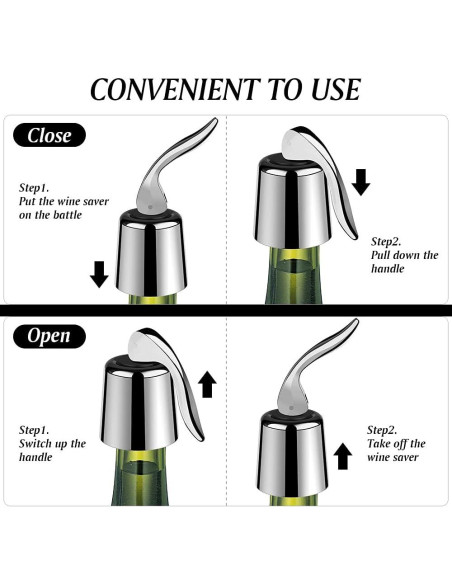 2 Tapones para Vino LIGTMAR Acero Inoxidable Reutilizables 4.6cm