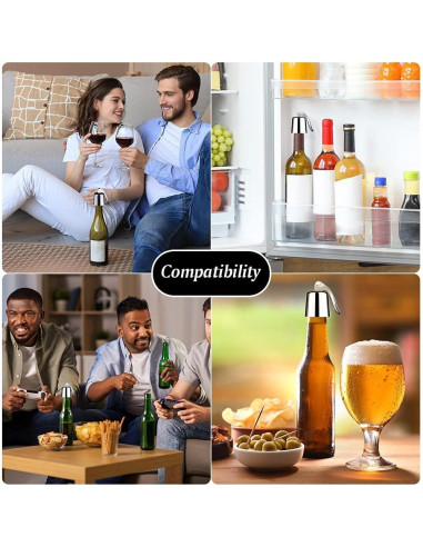 2 Tapones para Vino LIGTMAR Acero Inoxidable Reutilizables 4.6cm