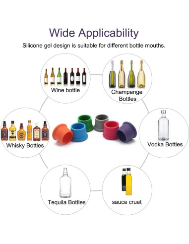 6 Tapones de Silicona Reutilizables LHJJJL para Vino y Bebidas