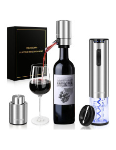 Juego de Abridor de Vino Eléctrico WILOSCOSMI 4 en 1 Acero Inoxidable
