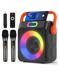 Máquina de Karaoke Bluetooth C02 Naranja 2 Micrófonos 6.5"