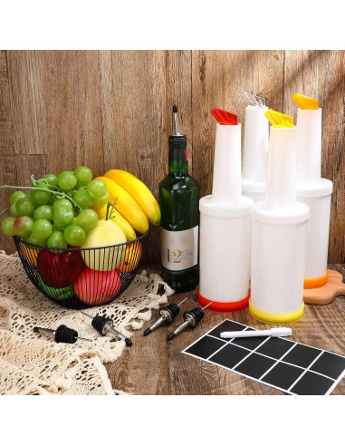 4 Botellas de Vierte Sieral 1L con Vertedores Acero Inoxidable