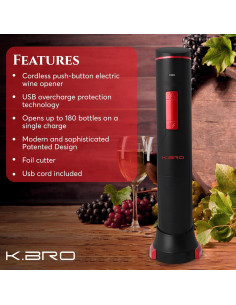 Abridor de Vino Eléctrico K.bro Recargable con Cortador Negro 2