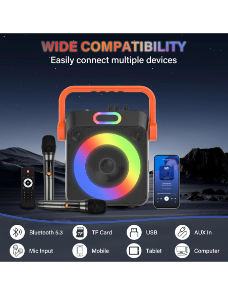 Máquina de Karaoke Bluetooth C02 Naranja 2 Micrófonos 6.5"
