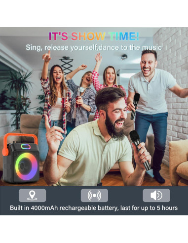 Máquina de Karaoke Bluetooth C02 Naranja 2 Micrófonos 6.5"