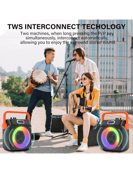 Máquina de Karaoke Bluetooth C02 Naranja 2 Micrófonos 6.5"