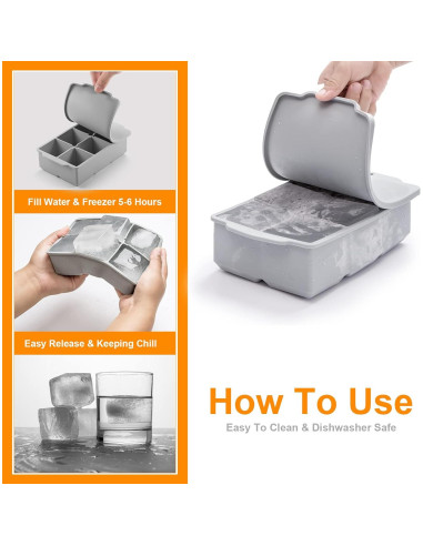 Bandeja de Hielo Grande Nax Caki con Tapa - Silicona Cuadrada