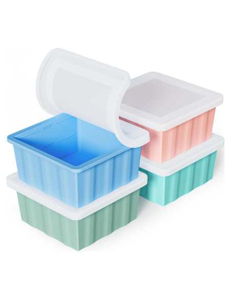 Bandeja de Congelador de Silicona GGOW 2 Tazas con Tapa - 4 Piezas