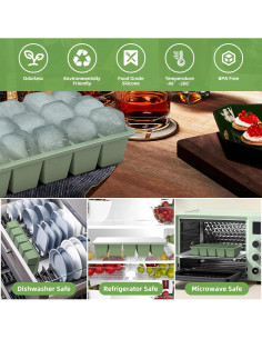 Bandejas de Hielo de Silicona FANYITY 4-Pack Verde Sin BPA 2
