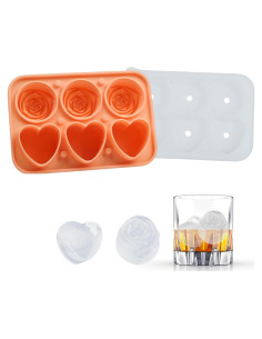 Moldes de Hielo Silicona Yosolamo 2 en 1 Corazón y Rosa