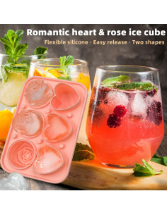 Moldes de Hielo Silicona Yosolamo 2 en 1 Corazón y Rosa 2