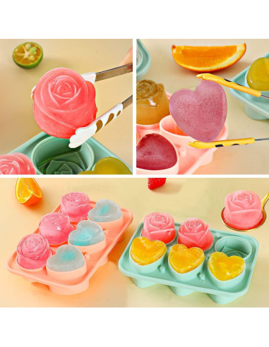 Molde de Hielo de Silicona IDVVSSX Rosa Corazón y Flor