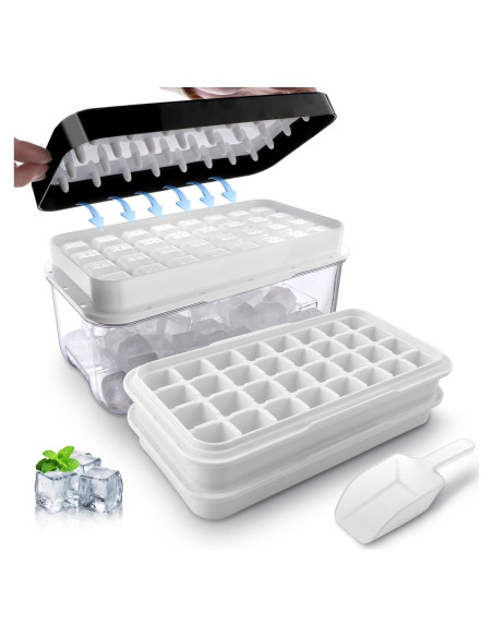 Bandejas de Hielo TECHSHARE con Tapa y Contenedor - 64 Cubos