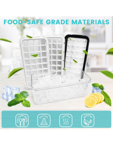 Bandejas de Hielo TECHSHARE con Tapa y Contenedor - 64 Cubos