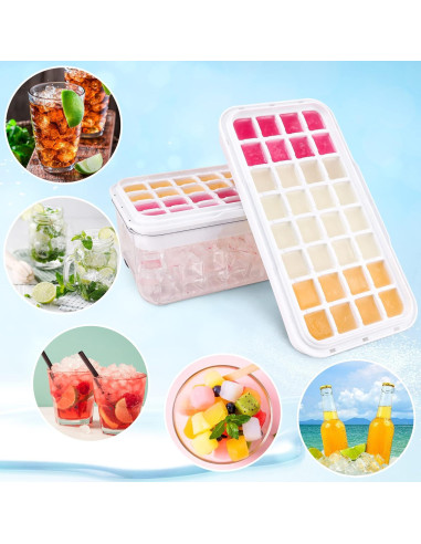 Bandejas de Hielo TECHSHARE con Tapa y Contenedor - 64 Cubos