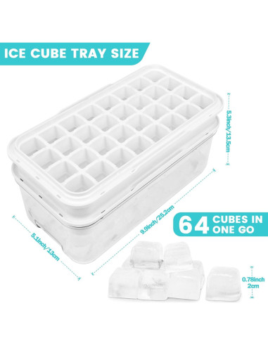 Bandejas de Hielo TECHSHARE con Tapa y Contenedor - 64 Cubos