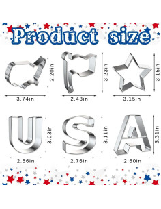 Juego de Cortadores de Galletas Patrióticos Hying 6 Piezas Acero Inoxidable 2