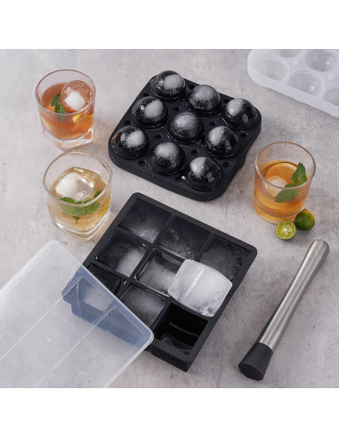 Combo de bandeja de hielo Wanderworld, 9 cubos y 9 esferas de 5 cm