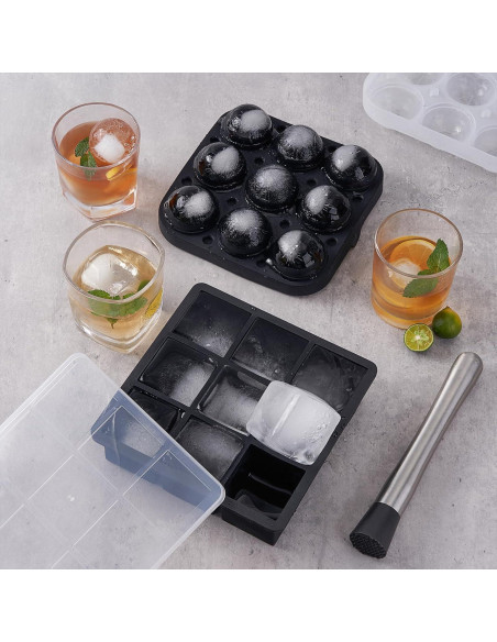 Combo de bandeja de hielo Wanderworld, 9 cubos y 9 esferas de 5 cm