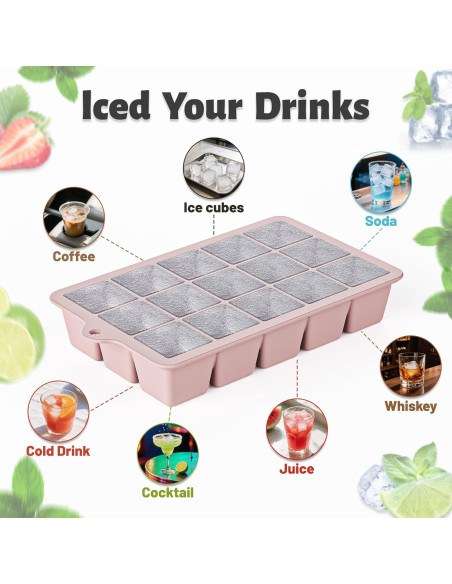 Bandeja de Hielo de Silicona Vethwal 3 Piezas 45 Cubos