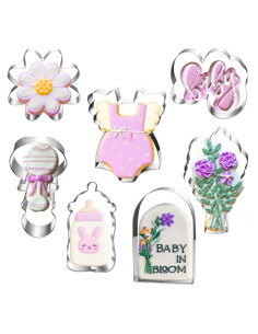 Juego de Cortadores de Galletas Auktosmn Baby Shower Flores - 7 Piezas Acero Inoxidable
