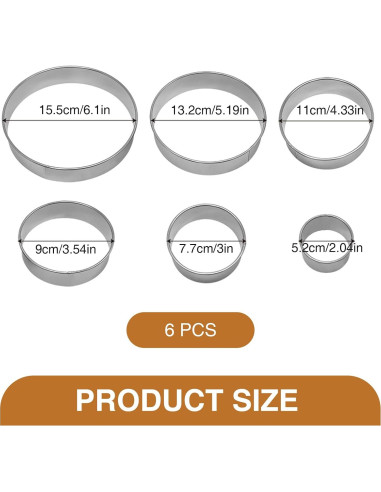 Juego de Cortadores de Galletas Redondos QIYUDA 6 Piezas Acero Inoxidable