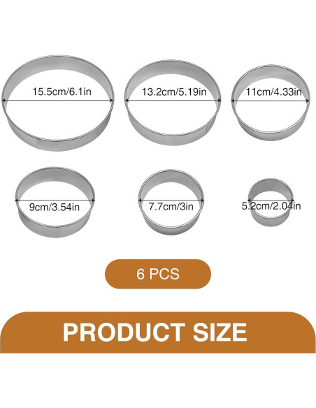 Juego de Cortadores de Galletas Redondos QIYUDA 6 Piezas Acero Inoxidable