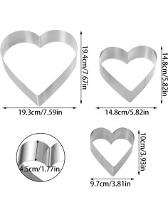Juego de Cortadores de Galletas Corazón QEEYON 3 Piezas Acero Inoxidable 2