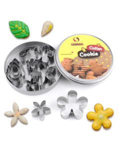 Juego de 12 Cortadores de Galletas Mini Flor y Hoja SurgeHai