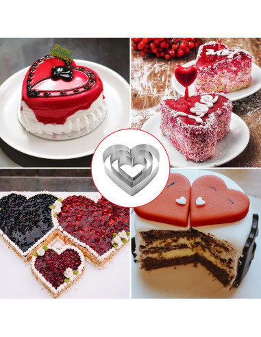 Juego de Cortadores de Galletas Corazón QEEYON 3 Piezas Acero Inoxidable