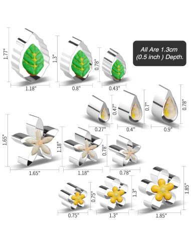 Juego de 12 Cortadores de Galletas Mini Flor y Hoja SurgeHai