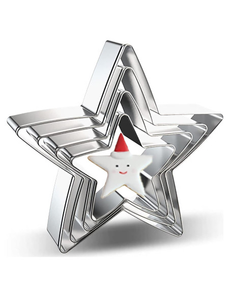Juego de Cortadores de Galletas Estrella Azflyife - 4 Piezas Acero Inoxidable