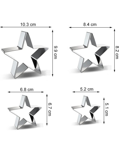Juego de Cortadores de Galletas Estrella Azflyife - 4 Piezas Acero Inoxidable