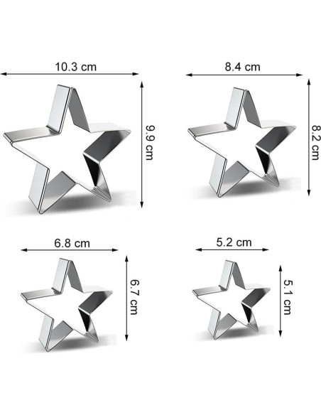 Juego de Cortadores de Galletas Estrella Azflyife - 4 Piezas Acero Inoxidable