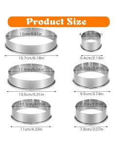 Juego de 6 Cortadores de Galletas Redondos TIESOME Acero Inoxidable 2