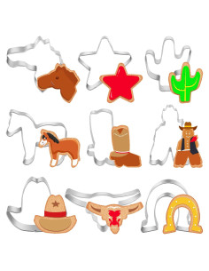 Conjunto de Cortadores de Galletas Cowboy 9 Piezas Patelai Acero Inoxidable