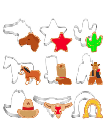 Conjunto de Cortadores de Galletas Cowboy 9 Piezas Patelai Acero Inoxidable