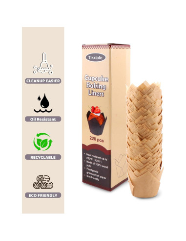 220 Forros de Cupcake Tulipán Tikxlafe, Papel Pergamino Natural