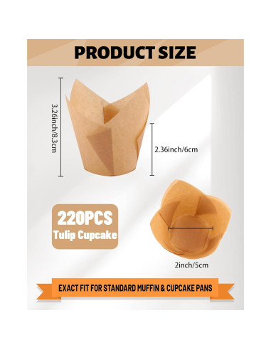 220 Forros de Cupcake Tulipán Tikxlafe, Papel Pergamino Natural