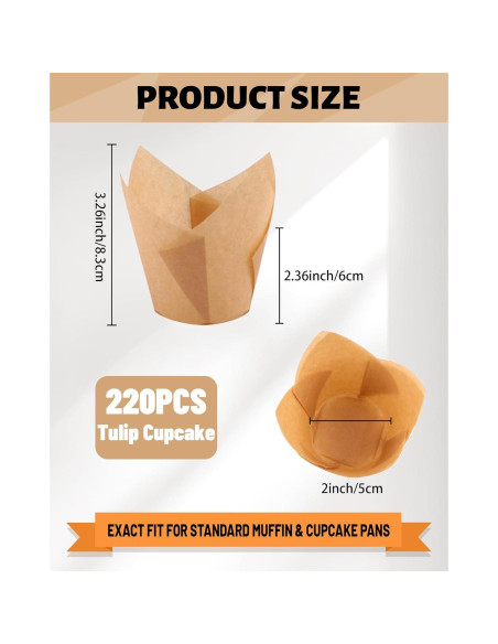 220 Forros de Cupcake Tulipán Tikxlafe, Papel Pergamino Natural