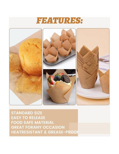 220 Forros de Cupcake Tulipán Tikxlafe, Papel Pergamino Natural