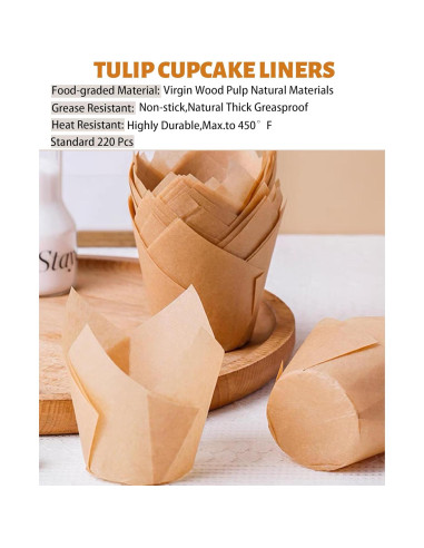 220 Forros de Cupcake Tulipán Tikxlafe, Papel Pergamino Natural