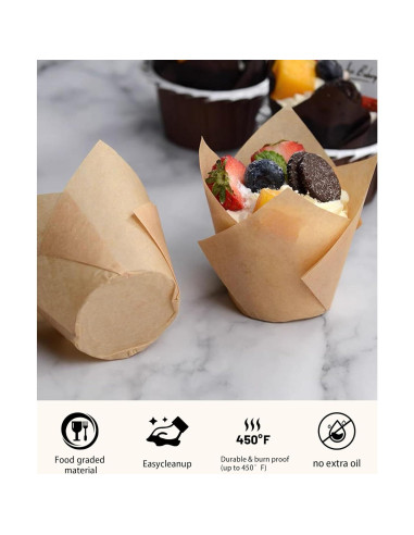 220 Forros de Cupcake Tulipán Tikxlafe, Papel Pergamino Natural