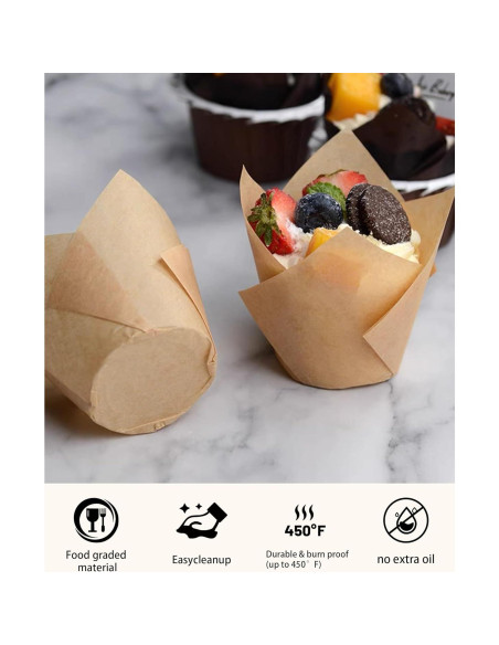 220 Forros de Cupcake Tulipán Tikxlafe, Papel Pergamino Natural