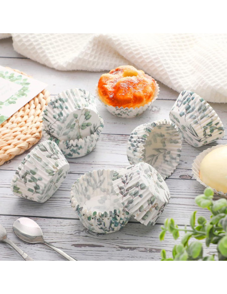 WILLBOND 300 Forros para Cupcakes Verde Diseño Hojas 8 cm