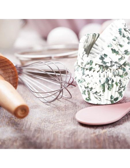 WILLBOND 300 Forros para Cupcakes Verde Diseño Hojas 8 cm